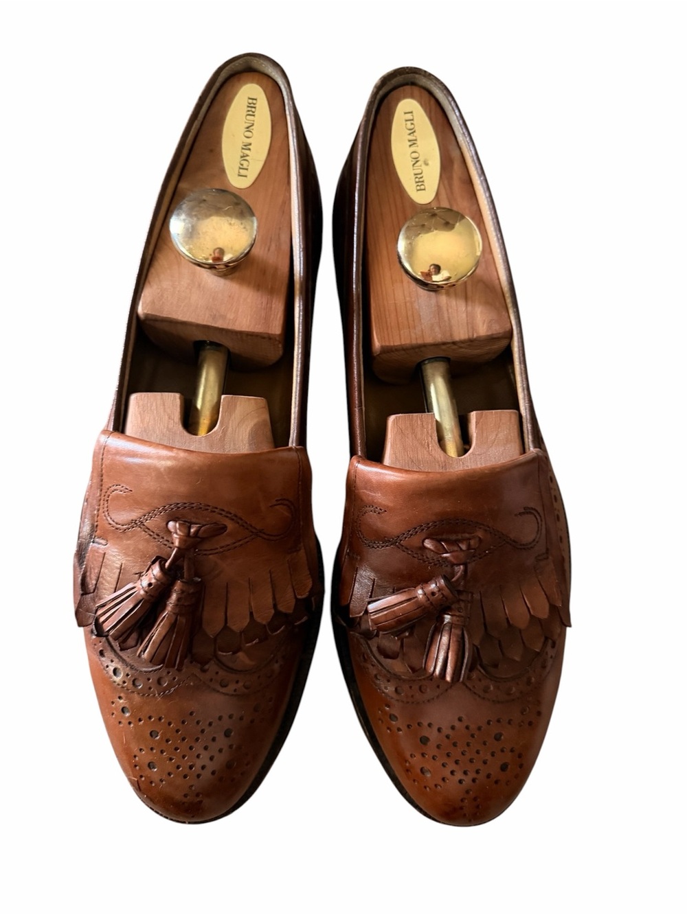 Bruno Magli Tan Leather Tassel Fringe Loafers